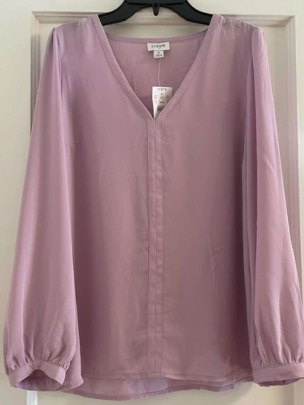 J CREW Lilac Princess Sleeves V Neck Silky Top 0 NWT w/ Snag